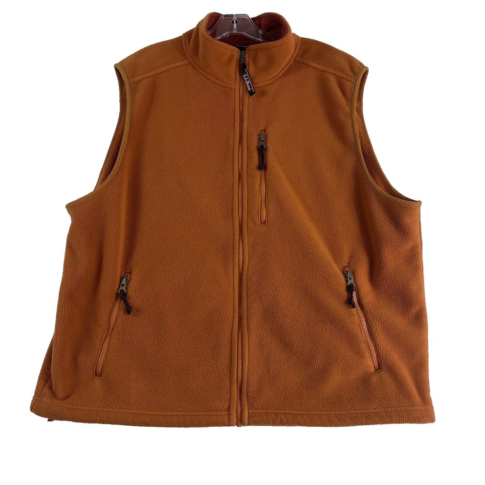 L.L. Bean Fleece Vest Jacket Men's Sz XL Orange Pockets Full Zip